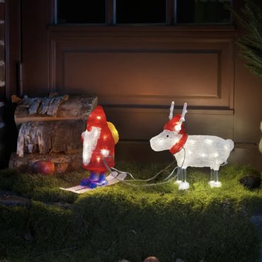 Konstsmide Weihnachtsbeleuchtung - Weihnachtsmann mit Rentier - 23 x 9 x 23,5 cm - IP44 - transparent und rot