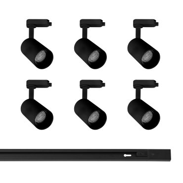 Nova Luce Track - 1-Phasen-Schiene mit 6 Strahlern - 200 x 13 x 6 cm - schwarz