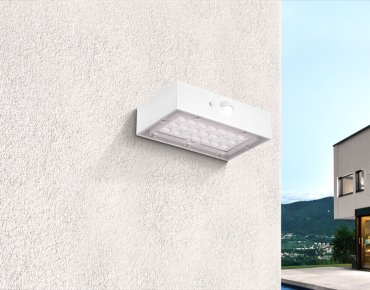 Century Italia Domino MINI - Außen-Solar-Wandleuchte mit Sensor - 9 x 3,5 x 13,7 cm - 3W LED inkl. - IP65 - weiß