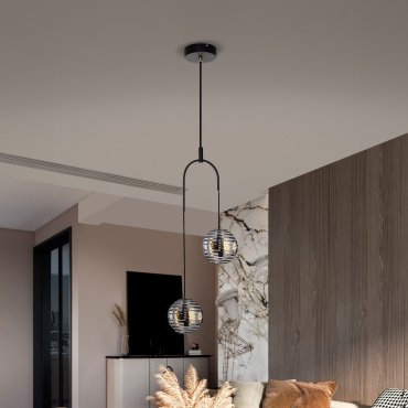 Nova Luce Las - Hängelampe - Ø 31 x 210 cm - 20W LED inkl. - sand schwarz, gold und rauchgrau