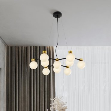 Nova Luce Ovalino - Hängelampe - Ø 66 x 148 cm - gold satiniert, matt schwarz und Opal weiß