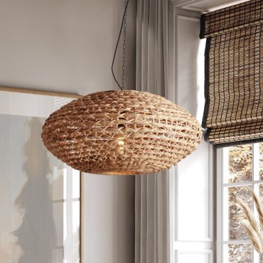 Nova Luce Bola - Hängelampe - Ø 60 x 200 cm - natur und schwarz