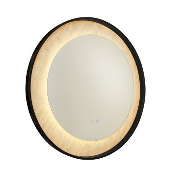 ZWEITE CHANCE - Searchlight Luxo - Spiegel mit Beleuchtung - Ø 80 cm - 17W LED inkl. - IP44 - mattschwarz