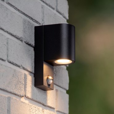 Lucide Zaro Round - Außenwandleuchte mit Sensor - 7 x 10,4 x 17 cm - IP65 - schwarz