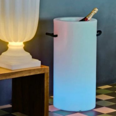 New Garden Palma - Flaschenhalter mit Beleuchtung solar mit wiederaufladbarem Akku und Fernbedienung - Ø 35 x 70 cm - RGB + weiß 5W dimmbare LED inkl. - IP65 - weiß