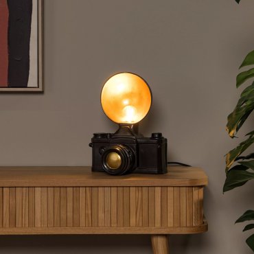 Lucide Extravaganza Camera - Tischleuchte - 22,5 x 16 x 30 cm - schwarz mit gold