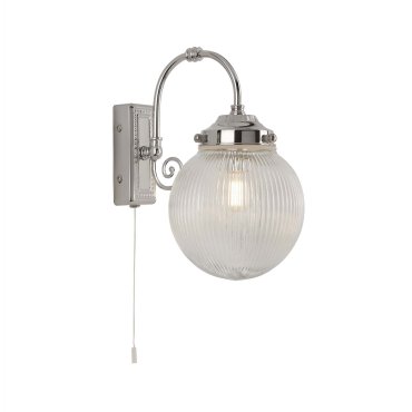 Searchlight Belvue - Wandleuchte mit Zugschalter - 16 x 27 cm - IP44 - Chrom