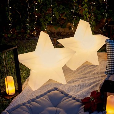 New Garden Nova 60 Christmas Star - wiederaufladbare Solar-Stehlampe mit Fernbedienung - 62 x 57 x 25,6 cm - 5W RGB LED inkl. - IP65 - weiß