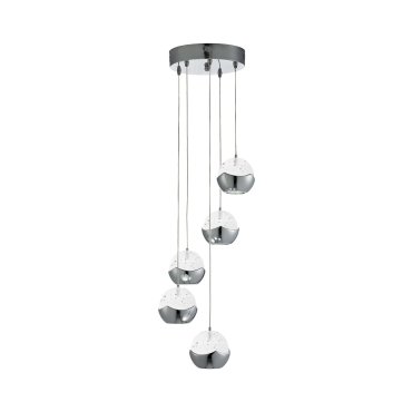 Searchlight Ice Ball - Pendelleuchte - Ø 26 x 102 cm - 5 x 6W dimmbare LED inkl - chrom und transparent