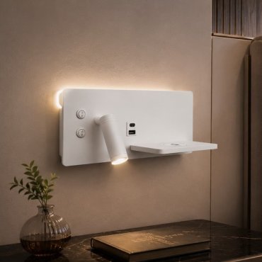 Artdelight WL Charge - Leselampe mit Schalter, Ladestation und USB - 8 x 30 x 12 cm - 3W + 3W LED inkl. - weiß