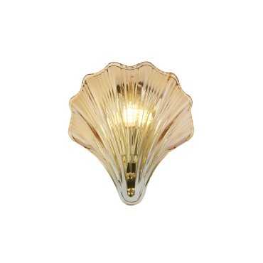 Searchlight Shell - Wandleuchte - 20 x 22 cm - IP44 - Messing satiniert und bernsteinfarben