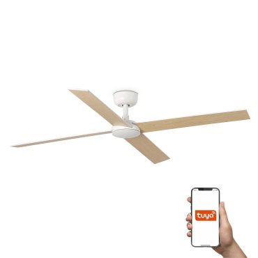 Faro Rudder L 4 Tuya Smart - deckenventilator - Ø 132 cm - matt weiß und esche