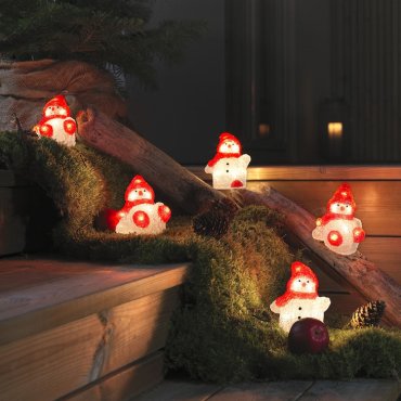 Konstsmide Weihnachtsbeleuchtung - 5 dekorative Schneemänner - 8,5 x 12,5 x 400 cm - IP44 - rot und weiß