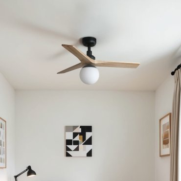 Faro Klim S - Deckenventilator mit Licht - Ø 92,5 cm - matt schwarz und Kiefer