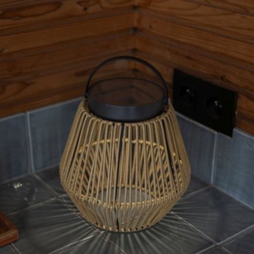 Lutec Coppa - tragbare solarbetriebene Tischleuchte - Ø 21,5 x 21,6 cm - 2,8W LED inkl. - IP44 - schwarz und Rattan