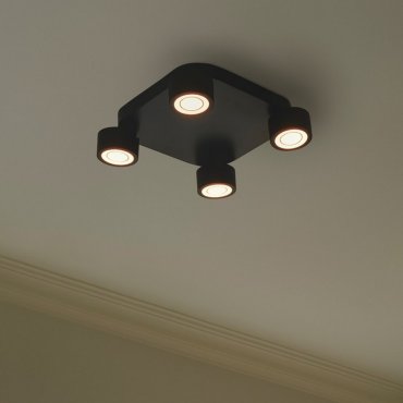Nordlux Clyde 4-Spot - Deckenleuchte - 28 x 28 x 7,5 cm - 3 Stufen Dimmer - 4 x 5W LED inkl. - schwarz