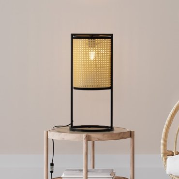 Nova Luce Erto - tischleuchte - Ø 26 x 56 cm - Sand schwarz und Rattan