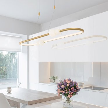 Nova Luce Celia - Pendelleuchte mit Fernbedienung - 100 x 64 x 120 cm - 44,2W dimmbare LED inkl. - satiniertes Gold und Opal