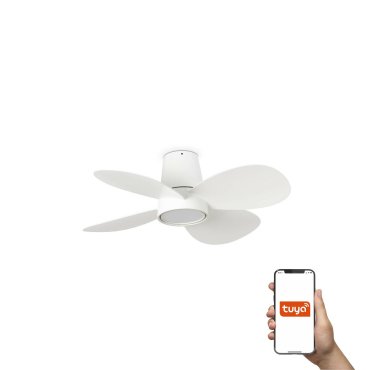 Faro Klover S Tuya Smart - intelligenter deckenventilator mit licht und Fernbedienung - Ø 80 x 22,3 cm - matt weiß