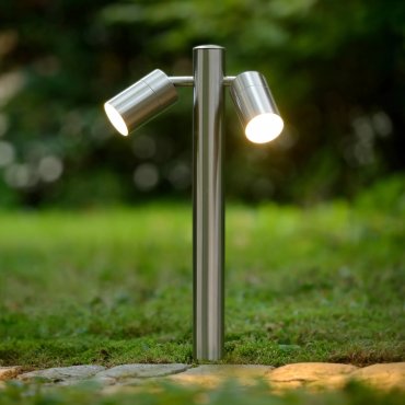 Lucide Arne - Gartenleuchte - 18 x 9,5 x 50 cm - 2 x 5W LED inkl. - IP44 - satiniertes Chrom