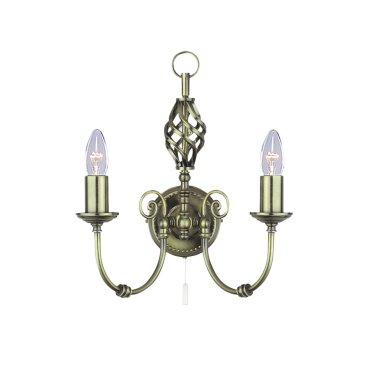 Searchlight Zanzibar - Wandleuchte mit Zugschalter - 27 x 33 cm - Messing antik