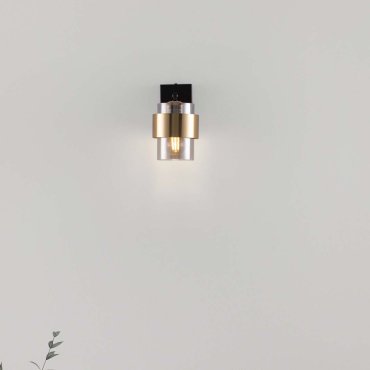 Nova Luce Sianna - wandleuchte - Ø 10 x 17 cm - Rauchglas, Sandschwarz und Messinggold