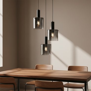 Searchlight Sweden - Pendelleuchte - Ø 47 x 150 cm - mattschwarzes und geräuchertes Glas