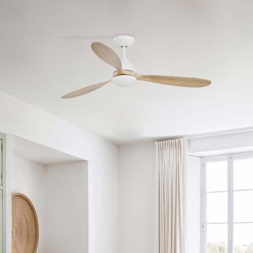 Faro Poros L - Deckenventilator mit Licht - Ø 132 cm - matt Weiß und Kiefer