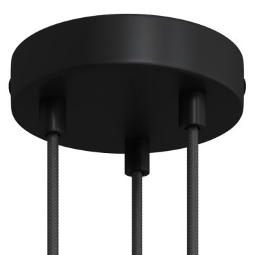 Creative Cables - schlankes Design 3-Loch zylindrische Metalldeckenkappe mit Metallkabelhalter - Ø 120 mm - schwarz