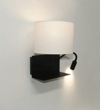 Artdelight Logan - Wandleuchte mit nach rechts gerichtetem Leselicht - 22 x 15 x 20 cm - E27 + 3W LED inkl. schwarz