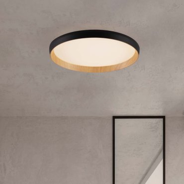Nova Luce Vomos - Deckenleuchte - Ø 40 x 7 cm - 36W dimmbar LED inkl. - Sand schwarz und Holz