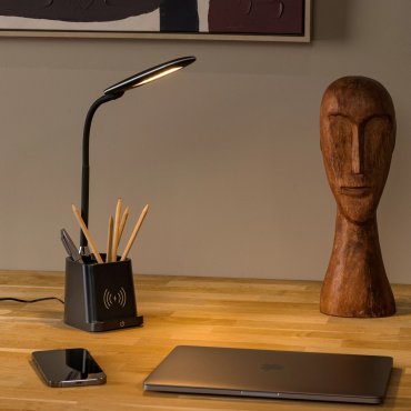 Lucide Penny - Tischleuchte mit kabellosem Ladegerät - 12,8 x 9,5 x 34 cm - 4,7W LED mit Dimmfunktion inkl - schwarz