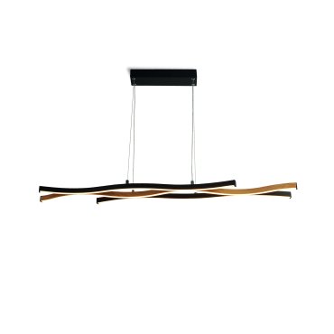 Searchlight Bloom - Pendelleuchte - 108 x 150 cm - 3 Stufen dimmbar - 38W LED inkl. - schwarz und Holz
