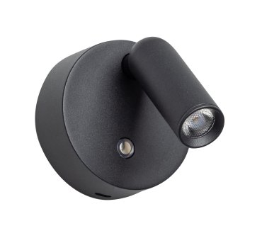 ETH Wispo - Wandleuchte - wiederaufladbar per USB-Kabel - Ø 9,5 x 3 cm - dimmbare LED 3W inklusive - schwarz