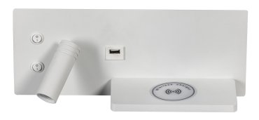 ETH Nighty Left - wandleuchte mit doppel-schalter und USB und kabelloses laden - 30 x 3 x 12 cm - 7W LED inkl. - weiß
