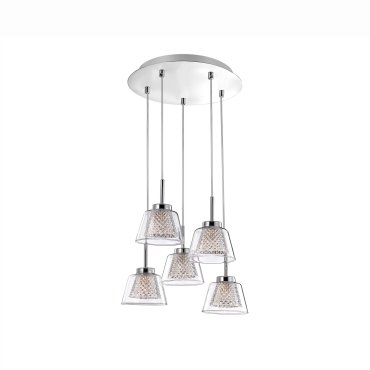Nova Luce Boccale - Hängeleuchte - Ø 30 x 120 cm - 5 x 33W Halogen inkl. - Chrom und transparent