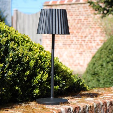 Lucide Justine - kabellose Outdoor-Tischleuchte mit Ladestation - Ø 13,5 x 38 cm - 2W dimmbare LED inkl. - IP54 - schwarz