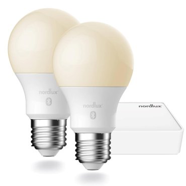Nordlux Smart Starter Pack - smarte Lichtbrücke mit 2x smarter LED-Glühbirne - intelligente Beleuchtung - Ø 6 x 10,9 cm - E27 - 7W - Dimmfunktion und einstellbare Lichtfarbe per App - weiß