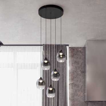 Nova Luce Kita - Hängelampe - Ø 43 x 150 cm - 28W LED inkl. - Sand Schwarz und rauchglas