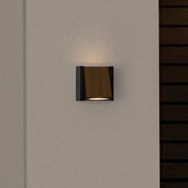 Nova Luce Kioo - Außenwandleuchte - 14 x 14 x 8 cm - 10W LED inkl. - IP65 - Sand schwarz und Holz