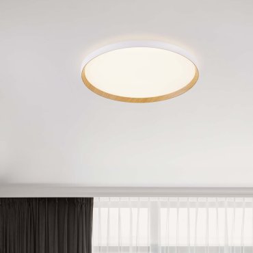 Nova Luce Vomos - Deckenleuchte - Ø 60 x 7 cm - 55W dimmbar LED inkl. - Sand Weiß und Holz