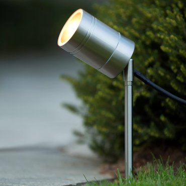 Lucide Arne - Bodenstrahler auf Erdspieß - 6,3 x 6,3 x 36 cm - 5W LED inkl. - IP44 - Chrom satiniert