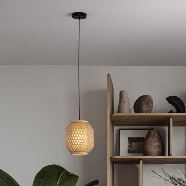 Nova Luce Asma - Hängelampe - Ø 20 x 150 cm - Rattan und Sand Schwarz