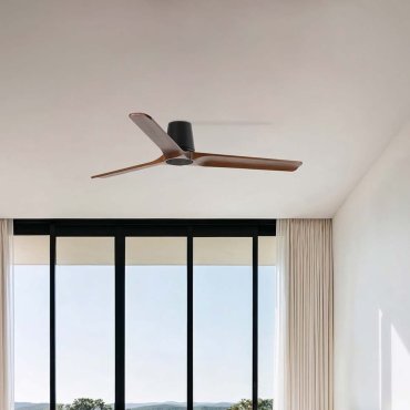 Faro Heywood Tub L - deckenventilator - Ø 90 cm - matt schwarz und dunkles walnussholz