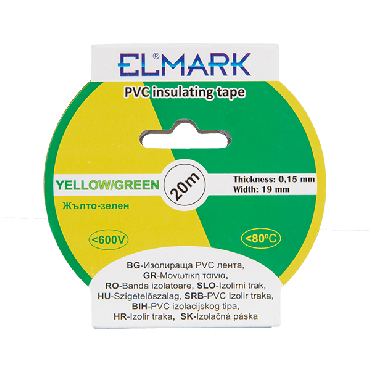 Elmark PVC-Isolierband 19mm - 20 Meter Länge - gelb/grün