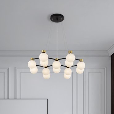 Nova Luce Ovalino - Hängelampe - 73 x 143 x 64 cm - gold satiniert, matt schwarz und Opal weiß