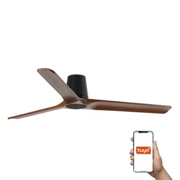 Faro Heywood Tub L Tuya Smart - deckenventilator - Ø 132 cm - matt schwarz und dunkles walnussholz