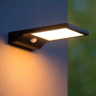 Lucide Basic - Wandleuchte mit Solarsensor - 11 x 19 x 3,5 cm - 3W LED inkl. - IP44 - schwarz