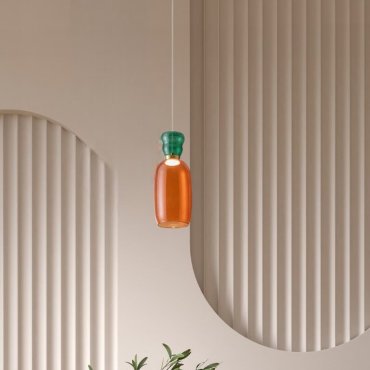 Nova Luce Pluma - Hängelampe - Ø 15 x 179 cm - 9W LED inkl. - Gold, glänzender Jaspis und oranges Glas