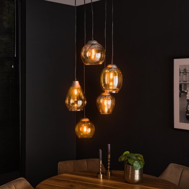 Vico Mix 5L - Hängeleuchte - Ø 43 x 180 cm - Altsilber/Amber